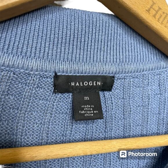 Halogen Women’s Dusty Blue Collared Sweater Long Sleeve V-Neck Cotton Medium - Picture 5 of 10